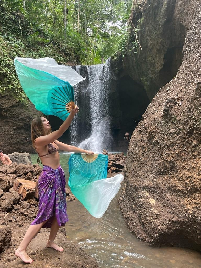 Blue and Green Ambre | Habotai Silk Fan